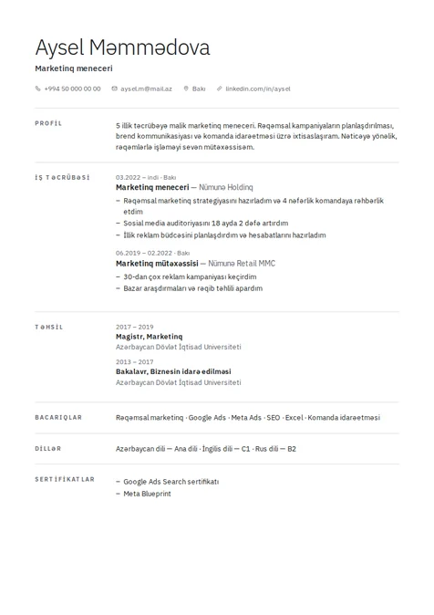 Minimal — CV şablonu