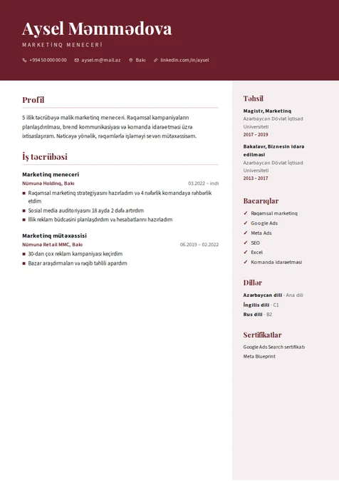 Rəhbər — CV şablonu
