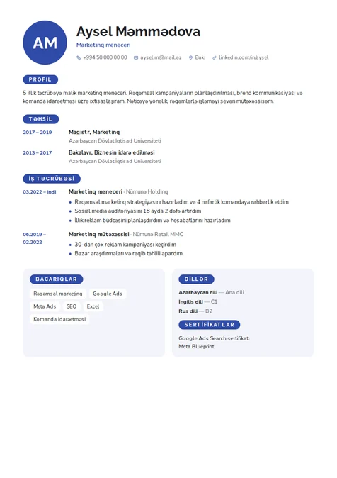Tələbə — CV şablonu